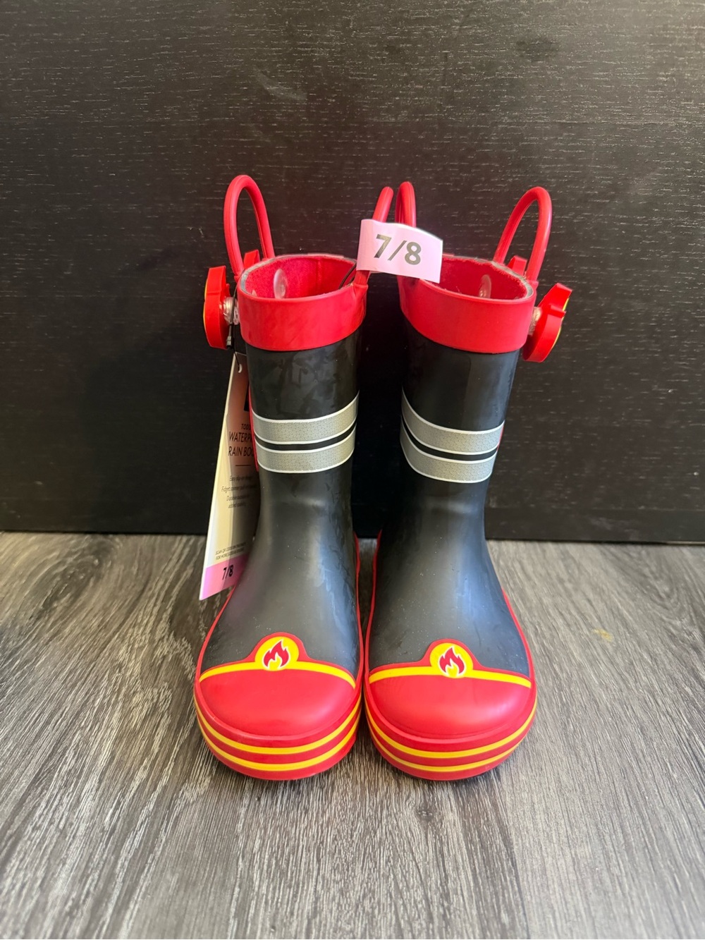 Kids Fire Truck Themed Red and Black Rain Boots